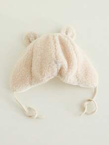 1 件装婴儿羊羔绒护耳帽，可爱熊图案保暖帽，适合男婴和女婴，幼儿秋冬日常穿着