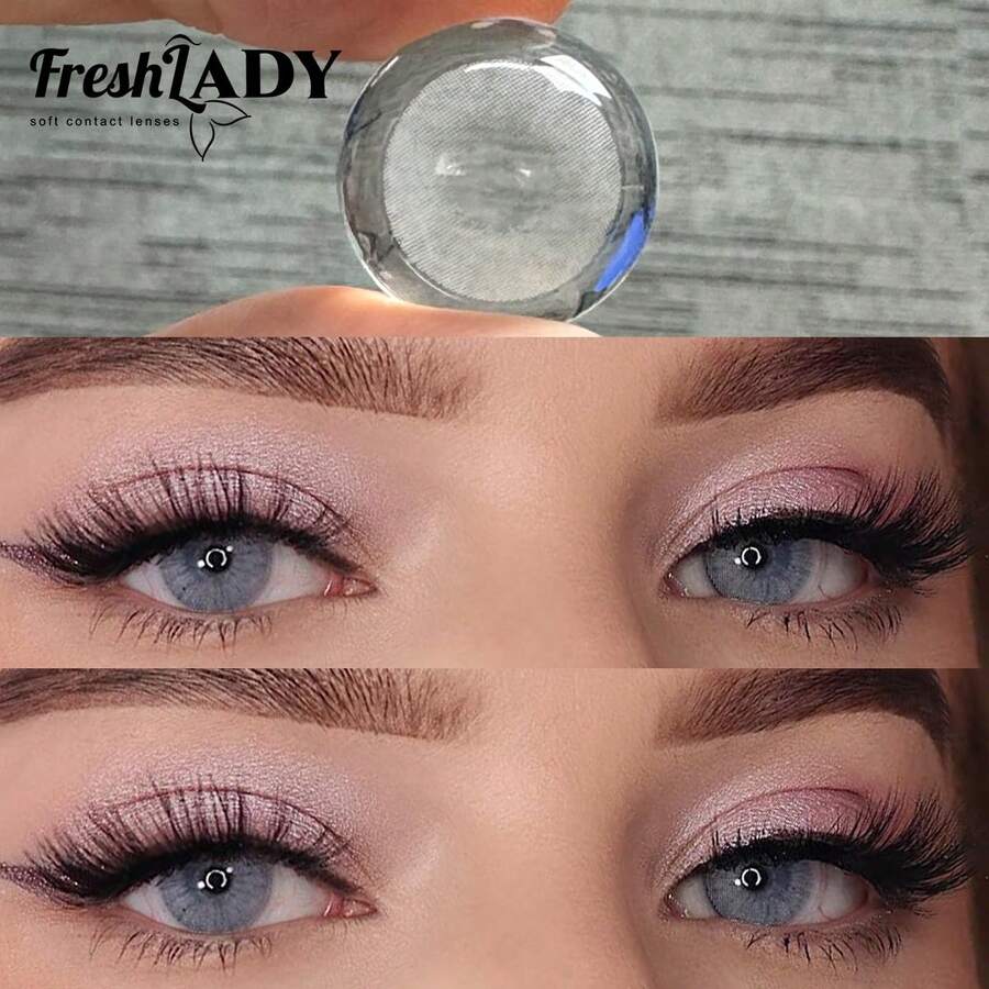 FRESH LADY Freshlady 镜片，适合在校学生，处方极光灰色彩色隐形眼镜，1 年一次性，万圣节服装角色扮演 - 淺灰色 - 查看 1