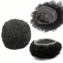 [纯天然非洲式男士假发] 100% 纯天然真人发质非洲式卷发男士假发 - 8x10 英寸瑞士蕾丝全蕾丝 2 毫米男士替换发片 - #1b 黑色透明蕾丝非洲式美国巴西非洲式男士假发 - Natural Black - 查看 3