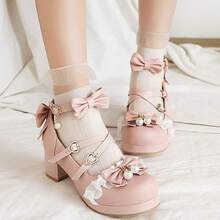 Women Lolita Cosplay Shoes Cross Strap Block Heel Mary Jane Lace Pumps-20256688 - 3粉紅色 - 查看 10