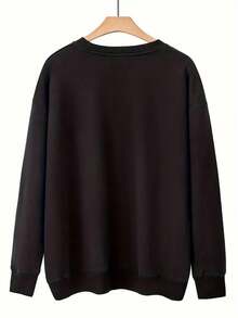 Fashion Apparel Sweatshirt With Code Fashion MOODY Letter Print Sweatshirt, Spring And Autumn Round Neck Casual Sweatshirt, Women's Clothing, Code Women's Clothing Classic Versatile - 黑色 - 查看 2