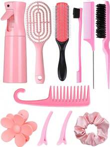 11pcs/Set Multi-Functional Hair Styling Tool Kit, Includes Scalp Massager Comb, 200ml High Pressure Spray Bottle, Detangling Comb, Hair Scrunchies, Suitable For All Hair Types And Women, Great Gift For Girlfriend/Family, Hair Styling Kit, Hair Tool Kit, Home Beauty Women Accessory Gifts ,Hair Styling Tools