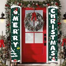 2 pièces, Ensemble de panneaux de porche de Noël, Bannières vertes, Décorations de Noël suspendues pour la décoration intérieure et extérieure de la maison, du mur et de la porte d'entrée