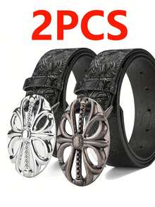 Bộ 2 thắt lưng giả da màu đen phong cách Bohemian với khóa hình bầu dục rỗng cổ điển - Đa năng, phù hợp với váy, trang phục thường ngày, mùa thu, Halloween, phụ kiện thu/đông, phù hợp cho thanh thiếu niên, người trẻ tuổi, nam giới, trang phục thường ngày, ngoài trời, thể thao, kỳ nghỉ, quà tốt nghiệp, quà sinh nhật, sử dụng hàng ngày. - 2 chiếc màu đen - Xem 5