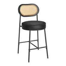 VASAGLE Bar Stools Set Of 2, Bar Height Stools With Rattan Back And Metal Legs, 25.1-Inch Tall Counter Chairs, Modern Leather Upholstered Barstools For Kitchen Island Dining Room - 黑色 - 查看 6
