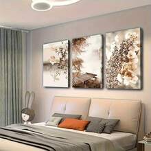 三联帆布墙画套装，现代波西米亚风格湖雾植物帆布画，墙面装饰海报，适用于客厅、卧室、浴室、简约家居办公室，冬季墙面艺术，2D平面设计，完美的房间装饰 - 彩色 - 查看 8