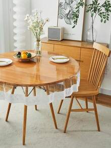 Przezroczysty plastikowy ochraniacz na obrus, okrągły, wodoodporny, winylowy pokrowiec na stół z tworzywa PVC z białą koronkową krawędzią, odporny na wycieki oleju pokrowiec na stół jadalny do kuchni i domu