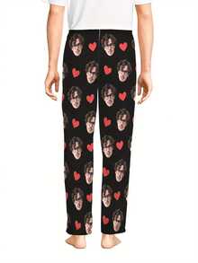 Customized Men's Funny Drawstring Pajama Pants - Personalized Photo & Heart Design, Light Green Polyester Casual Lounge Pants - Perfect Valentine's Day Gift For Boyfriend Or Loved One