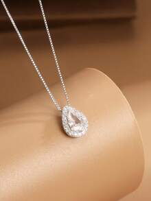 1pc S925 Pure Silver Necklace, Minimalist Teardrop Pendant Necklace, Elegant Design, Thoughtful Gift For Girlfriend Or Bestfriend, Delicate Choker Necklace For Daily Wear