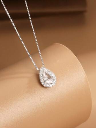 1 pieza Collar de plata de ley 925, collar con colgante de gota minimalista, diseño elegante, regalo apreciado para novia o mejor amiga, collar gargantilla delicado para uso diario