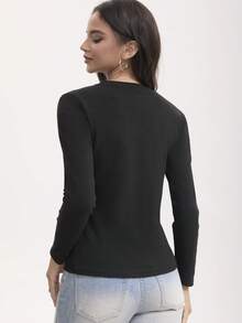 3pcs Women's Solid Color Small Round Neck Fleece Autumn And Winter Warm Base Shirt, High Elasticity Warm Underwear, Warm Top, Warm Long-Sleeved T-Shirt, Comfortable, Skin-Friendly, Simple And Seamless, Slim-Fitting And Versatile Slim-Fitting Top, Multi-Piece Combination Set - Multicolor - View 2