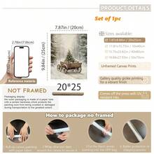 1 szt., płótno ścienne, dekoracje świąteczne, oprawione ozdoby świąteczne, śnieżny zimowy krajobraz, Święty Mikołaj, wystrój świąteczny w stylu rustykalnym, wystrój bożonarodzeniowy w stylu vintage, bałwan, choinka, pociąg świąteczny, dekoracja pokoju bożonarodzeniowego, wystrój salonu