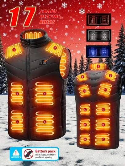 New Outdoor Heated Vest, Unisex, Winter Warm Outdoor Vest, USB Heating Vest 25 Heating Zones (Excluding Battery Pack) For Outdoor Autumn And Winter Camping Hunting And Hiking
