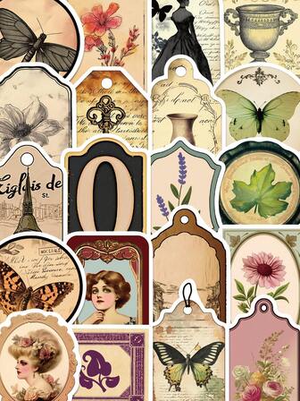 50张褪色复古贴纸时尚美观贴花适用于吉他、滑板、笔记本电脑、手机、行李、自行车头盔DIY装饰贴纸