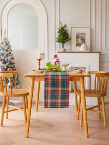 1pc Vintage Green Plaid Table Runner, Woven Rectangular Tablecloth, Washable, Suitable For Sideboard, Shoe Cabinet, Dining Table, Home Decor, Room Decor, Farmhouse, Kitchen, Dining Room, Party, Holiday, Christmas, New Year, Autumn Decoration - Green - View 8