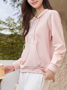 CAMEL CROWN Women's Solid Color Casual Pullover Hoodie, Warm Workout Long Sleeve Top For Running, Winter - Sweet Apricot Powder - View 1