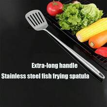 1 pieza Espátula para pescado de acero inoxidable, raspador de metal flexible, mango extra largo de acero inoxidable, ideal para voltear huevos, hamburguesas y hornear, volteador ranurado de cocina ligero y duradero para cocinar y asar a la parrilla