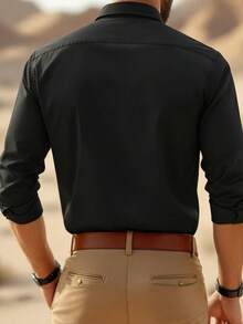 Men's Contrast Color Totem Print Shirt, Street Fashion, Long Sleeve Top