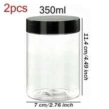 2 piezas Frascos de almacenamiento de plástico de 7 cm de diámetro con tapas, contenedores para pintura/crema/mascarilla, botellas de muestra de boca ancha transparentes de PET con tapas negras