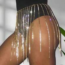 1 pezzo Catena per vita con cristalli e strass, lunga nappa, catena per il corpo