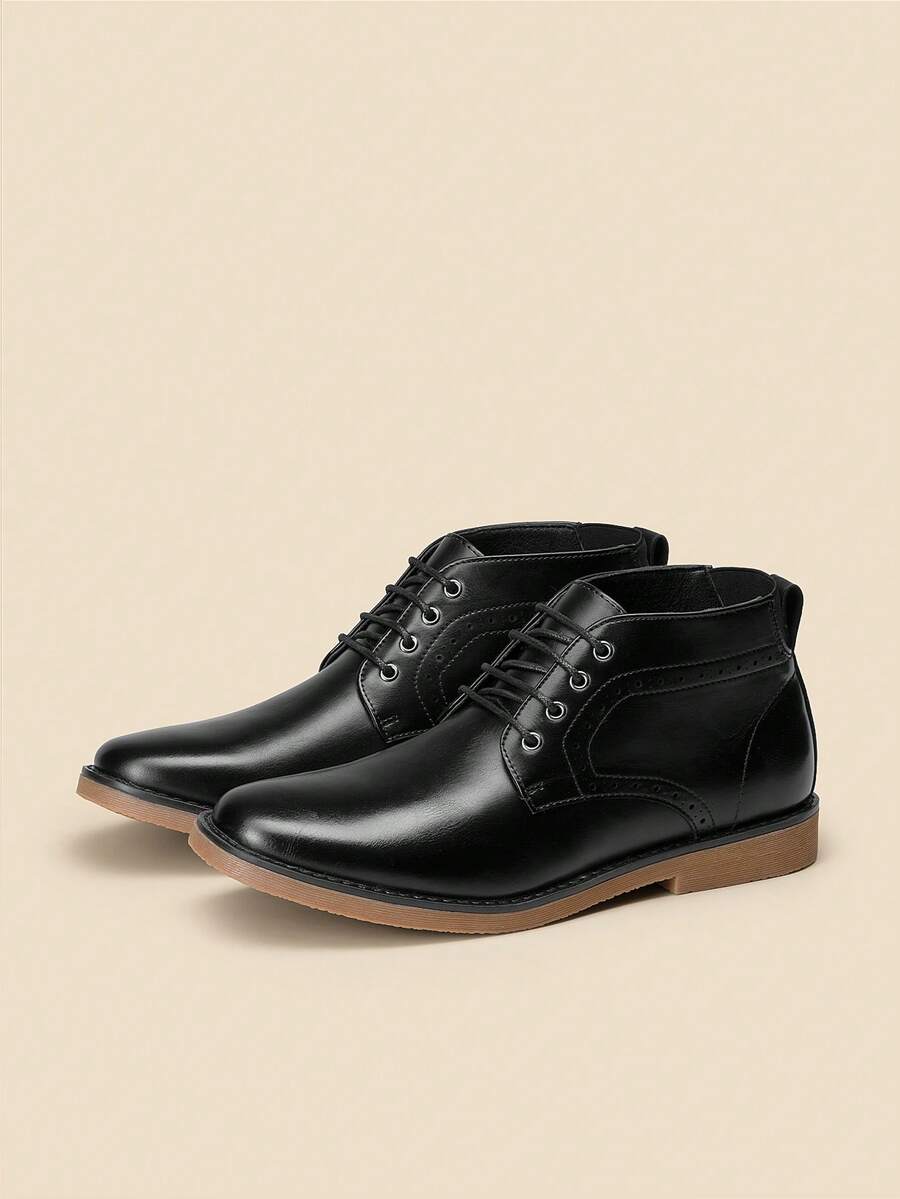Men's Derby Oxfords Chukka Boots Formal Business Casual Leather Shoes - 黑色 - 查看 1
