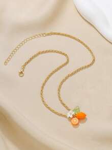 1 Set Fashionable Candy Color Orange Lemon Pendant Necklace, Versatile Summer Accessory Gift For Women - 1 Orange Lemon Necklace - View 6