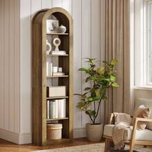 Tribesigns 74.8" Tall Arched Bookshelf, 6-Tier Narrow Open Bookcase, Floor Standing Corner Display Shelves Storage Organizer For Small Space, Home Office, Living Room - 棕色 - 查看 5