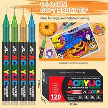 Marcadores Acrílicos 120 Colores Punta Brush – Tinta Acrílica Líquida de 2.4 ml, Caja de 5 Niveles, Ideal para Arte en Roca, Madera, Vidrio, Tela y Más – Rotuladores Acrílicos de Pintura (120) - 168 - Ver 8