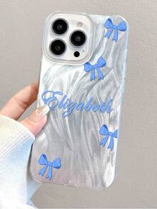 1pc Customized Name & Bowknot Color Pattern Phone Case, Fashionable Custom Design Reflective Thick Anti-Drop Phone Case Compatible With Iphone 11 12 13 14 15 16 Pro Max - Multicolor - View 4