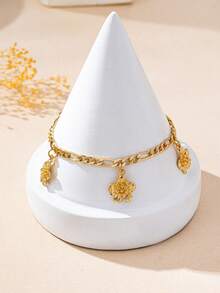 1pc Elegant Minimalist Design Metal Chain Tassel Flower Anklet, Versatile For Parties, Gatherings, Daily Wear, Banquets, Family Dinners, Thoughtful Gift For Girlfriend, Valentine's Day, Mom, Teacher - Yellow Gold - View 3