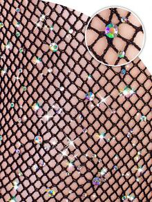 1/2 Pairs Sexy Shiny Fishnet Stockings & High Waist Rhinestone Fishnet Leggings, Women Party Tights