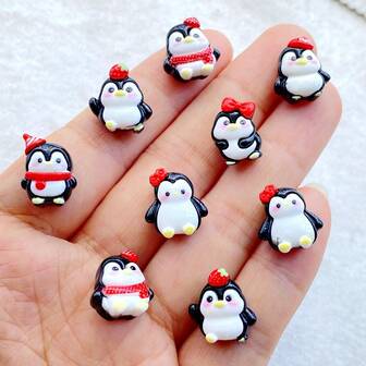20/30 piezas Figuras miniatura de resina de pingüino con moño de Navidad de dibujos animados, decoración plana 3D de dibujos animados, para manualidades de scrapbooking, arte de uñas, joyería y decoración festiva