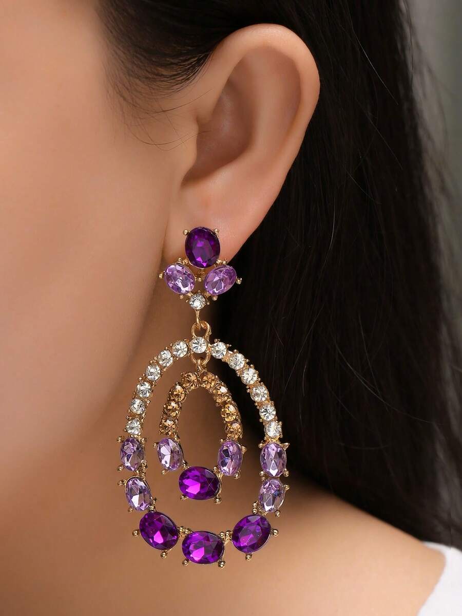 1 Pair New Earrings, Luxury Brand Alloy Rhinestone Earrings