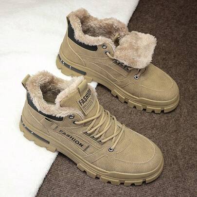 Men's Winter Snow Boots, Casual & Versatile, Warm & Fashionable, Suitable For Outdoor Sports. Featuring Suede-Like Texture With Layered Design, Vintage Aesthetic, Detailed Stitching, Durable & Sturdy