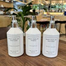 3 件 500 毫升/16 盎司白色斜肩乳液补充瓶，泵式洗发水、沐浴露、护发素可重复使用塑料瓶，带防水标签，润肤露、化妆品包装、浴室沙龙分配器套装