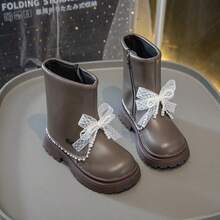 2025 Autumn New Teen Teen's Fashion Mid-Calf Leather Boots, Korean Style Bow Princess Short Boots, Teen Shoes