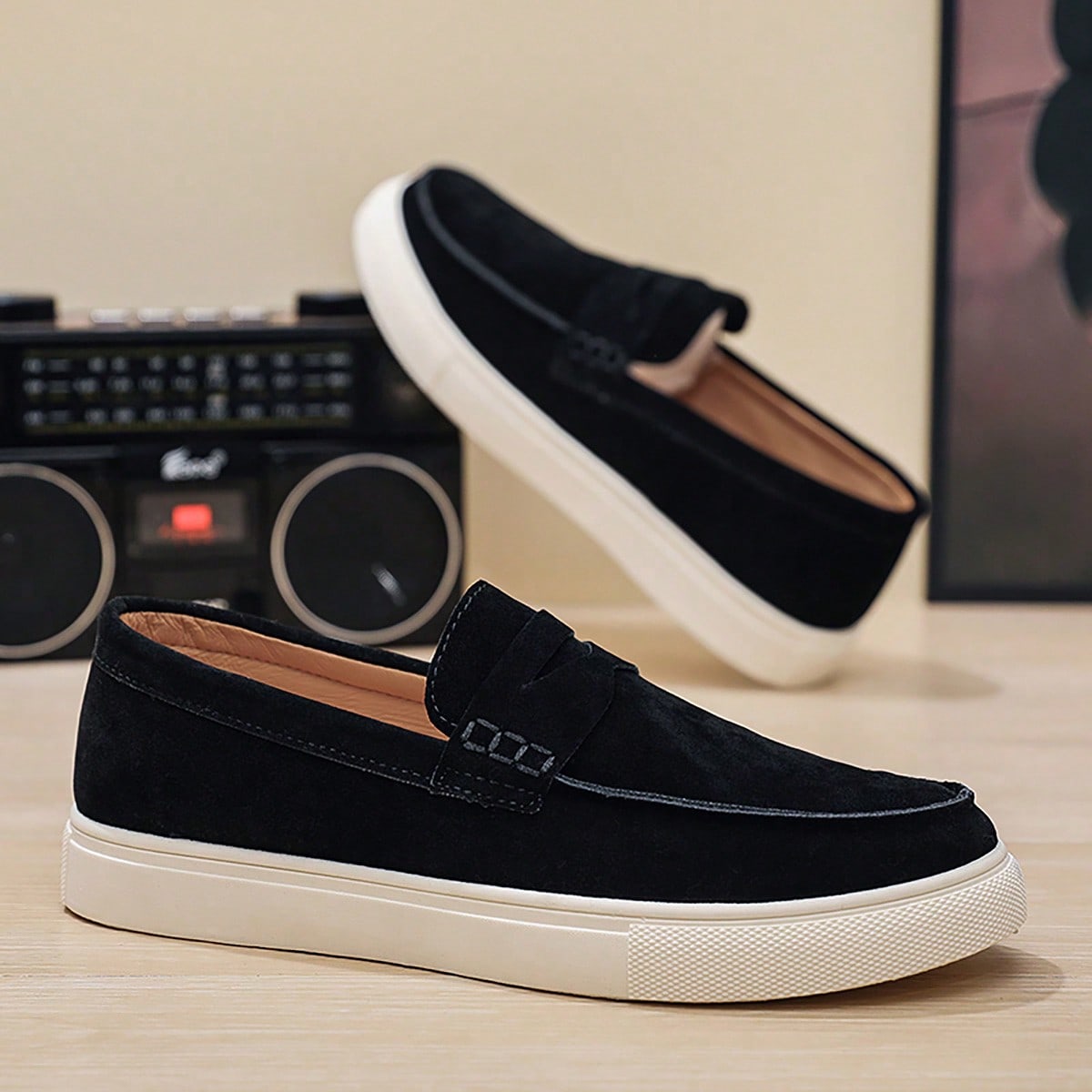 Mocasines para hombres de suela blanda, antideslizantes, de estilo casual y retro