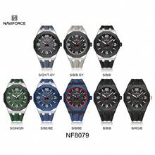 Relógio de Pulso Masculino Moda NAVIFORCE, Marca de Luxo Top de Linha, Impermeável, Original, Calendário, Pulseira de Silicone, Esporte, Militar, Quartzo, Presente Masculino 8079