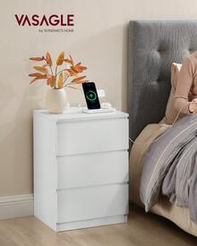 VASAGLE Nightstand With Charging Station, 2 AC Outlets And 2 USB Ports, Bedside Table, Side Table With 3 Drawers, Modern Style, 13.8 X 15.7 X 23.2 Inches - Xem 1