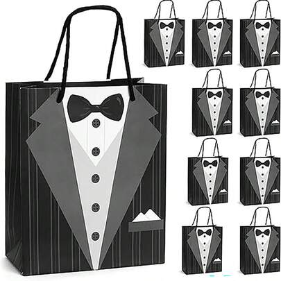 1/5/10 Bolsas de regalo para padrinos de boda, bolsos con diseño de esmoquin, bolsas de regalo con elemento de camisa de corbata negra, adecuadas para bodas, Día del Padre, cumpleaños, aniversarios, decoración de mesa para fiestas, Día de San Valentín, boda de San Valentín, cumpleaños