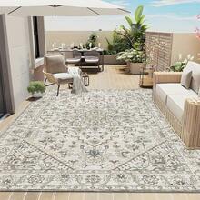 1pc Luxurious Pale-Toned Bohemian Style Rug, Vintage Distressed European Design, Soft Non-Slip Outdoor Carpet For Patio, Garden, Camping, Picnic, Living Room, Bedroom, Game Room, Entryway, Machine Washable All-Season Large Size Mat, Garden Decor