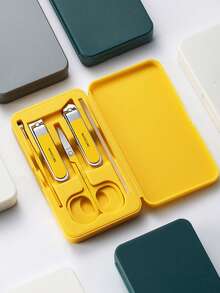 6pcs Portable Nail Clipper Set, Available In Yellow, Green, White, Convenient Nail Care Tools