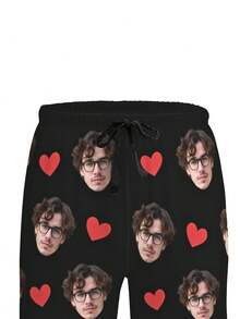 Customized Men's Funny Drawstring Pajama Pants - Personalized Photo & Heart Design, Light Green Polyester Casual Lounge Pants - Perfect Valentine's Day Gift For Boyfriend Or Loved One