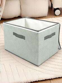 1 pieza Caja de almacenamiento a rayas verdes, de tela no tejida con doble asa y tapa, de gran capacidad, a prueba de humedad y polvo, con diseño de cremallera, adecuada para armario, ropa de cama, juguetes, sala de estar, dormitorio, disponible en una variedad de tamaños para satisfacer diferentes necesidades de almacenamiento, plegable para ahorrar espacio