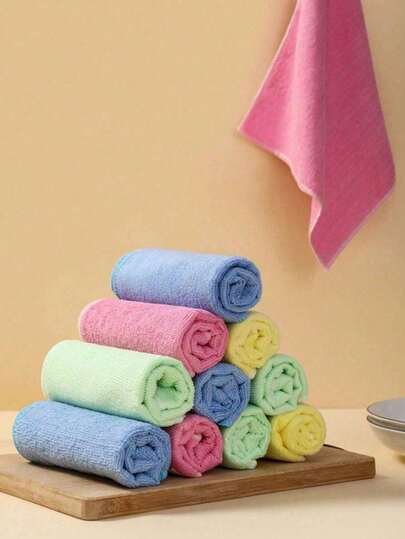 1/5/10pcs Thick Kitchen Cleaning Cloths/Rags, Multiple Colors Available, Made Of Bamboo Fiber, Highly Absorbent, Non-Shedding, Non-Stick Oil, 9.8"X9.8", Hand Wash Only, Suitable For Kitchen, Bathroom, Home Cleaning