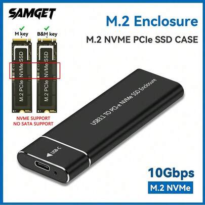 SAMGET M.2 NVMe SSD-hölje USB3.1 PCIe SSD 10 Gbps-hölje Mobilt hölje Stöder NVME-protokoll Till Type-C Solid Metal Extern Hårddiskhölje Laptop Telefon SSD (Hårddisk ingår ej) (Endast NVME-protokoll stöds, SATA-protokoll stöds inte) Julklapp / Julklapp / Nyttår 2026 / Helgdag / Julutgåva