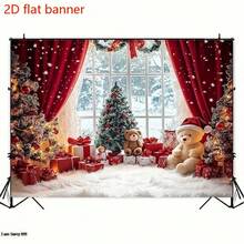 Pancarta plana 2D - Este fondo de muñeco de nieve del Maravillas Navideñas con cortina roja es muy adecuado para actividades de celebración en interiores, fotografía de estudio y reuniones festivas.