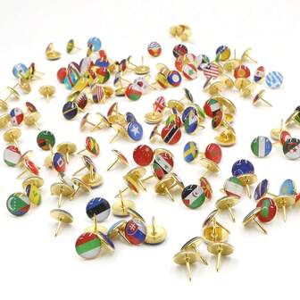 200pcs National Flag Theme Push Pins Set, Suitable For Office Files: Decorative Creative DIY Flat Head Push Pins, Resin Coated