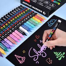 GuangNa Bộ 2/3/4/24 bút dạ acrylic đầu thẳng, đầu mềm, màu bền, mực dễ pha trộn. Thích hợp cho vẽ trên vải bố, đá, gỗ, thủy tinh, gốm sứ, vải và các dự án DIY. - Nhiều màu - Xem 3