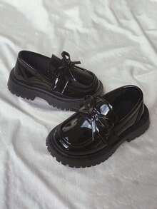 2025新款蝴蝶结百搭儿童皮鞋韩版时尚女童平底一脚蹬舞蹈鞋 - 黑色 - 查看 4